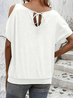 T-shirt pour femme à épaules dénudées, manches courtes, en maille douce unie, coupe ample, décontracté, chic, respirant, pour le quotidien, printemps-été