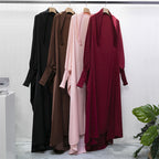 Abaya musulman à capuche manches smockées une pièce Robe de prière femmes Jilbab vêtements islamiques dubaï saoudien Robe noire modestie turque