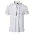 Chemise rétro à manches courtes pour hommes, en coton et lin, légère, respirante, couleur unie, hauts à la mode, col en v Pirate, chemises élégantes pour hommes