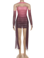 Kliou – Mini robe en maille Simple pour femmes, mode, couleur unie, sans bretelles, rubans, pompon, façonnant le corps, gants à manches longues
