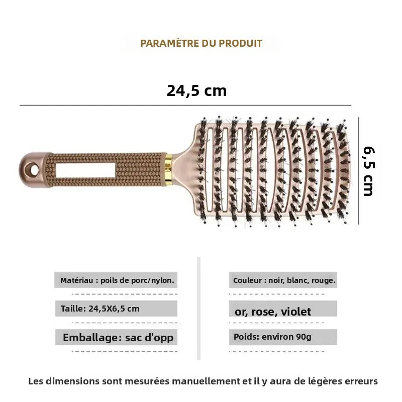 Brosse à cheveux peigne de Massage du cuir chevelu brosse à cheveux poils de sanglier en Nylon femmes humide bouclés démêlant brosse à cheveux Salon de coiffure outil de coiffure