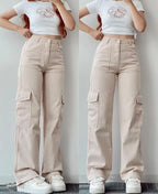 Pantalon à jambes larges pour femmes, fermeture éclair, coupe cintrée, plat, haut, poches, taille moyenne, longueur cheville, couleur unie, automne 2026