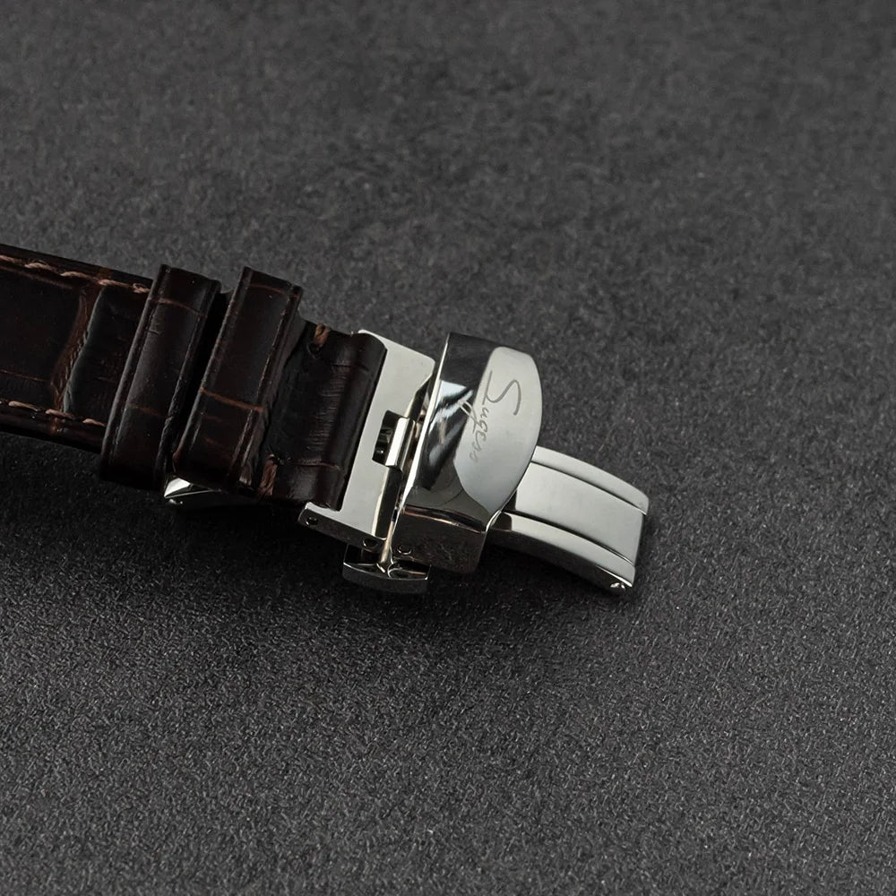 Sugess – montre-bracelet pour hommes, ST1908, mouvement à col de cygne, chronographe mécanique, véritable calendrier de phase de lune, cuir Vintage, nouveau 2026