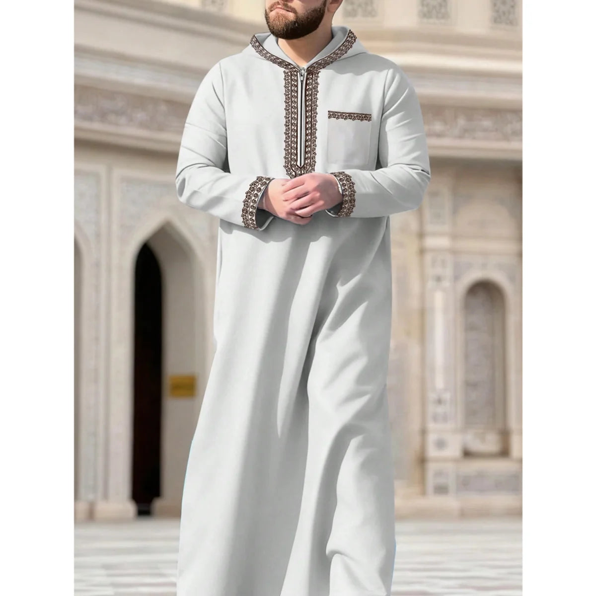 Nouvelle robe longue pour hommes musulmans, vêtement ethnique islamique à capuche, robe longue décontractée élégante et simple pour hommes avec broderie rétro du Moyen-Orient
