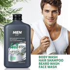 Nettoyant 4-en-1 pour le corps, les cheveux, la barbe et le visage pour hommes - Hydrate la peau, la barbe et les cheveux toute la journée, renforce les cheveux et la barbe, cadeau pour lui.