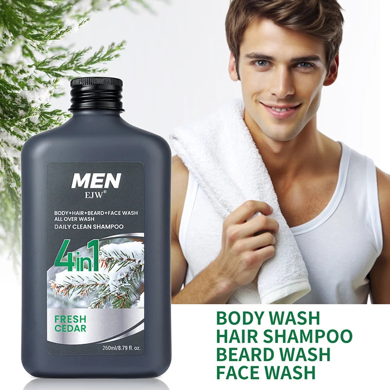 Nettoyant 4-en-1 pour le corps, les cheveux, la barbe et le visage pour hommes - Hydrate la peau, la barbe et les cheveux toute la journée, renforce les cheveux et la barbe, cadeau pour lui.