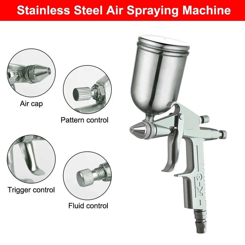 K-3 0.5mm Mini pistolet de pulvérisation pneumatique professionnel aérographe pulvérisateur alliage peinture atomiseur outils, avec tasse 125/150/250/400/600ml