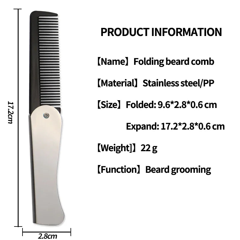 Peigne de poche pliable antistatique en acier pour hommes, tête d'huile, peigne à barbe Portable, outil de coiffure pliable, spécial pour perruques de vrais cheveux, 1 pièce