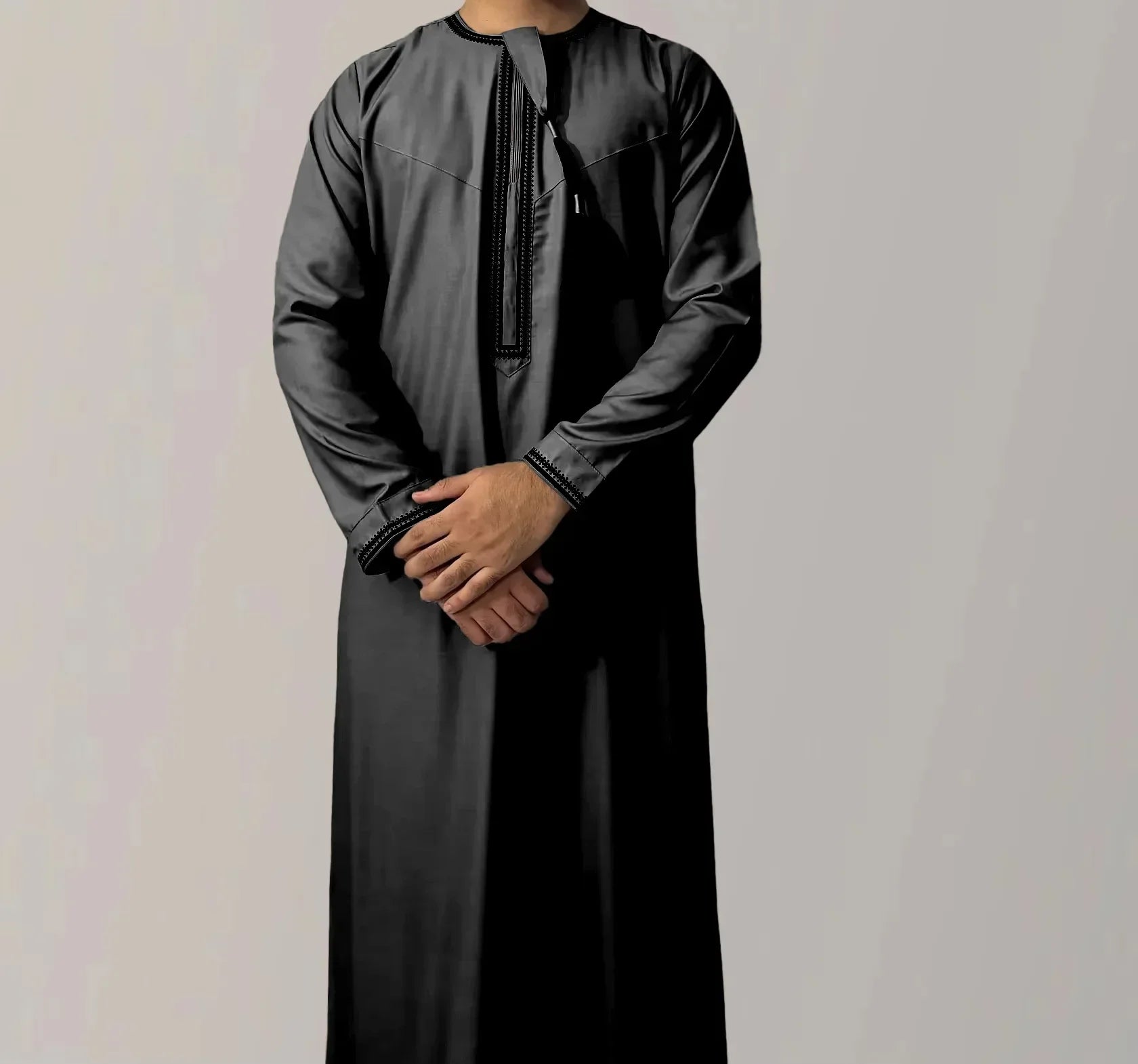 Nouveaux hommes musulmans à manches longues Robe pull Abaya Daffah Jubba Thobe Pakistan saoudien arabe caftan Islam vêtements Robe de prière Afghan