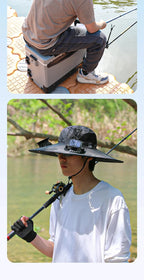 Chapeau solaire à double ventilateur à large bord, pour Camping en plein air, pêche, Anti-UV, pour hommes, escalade, Protection solaire, chapeau de pêcheur