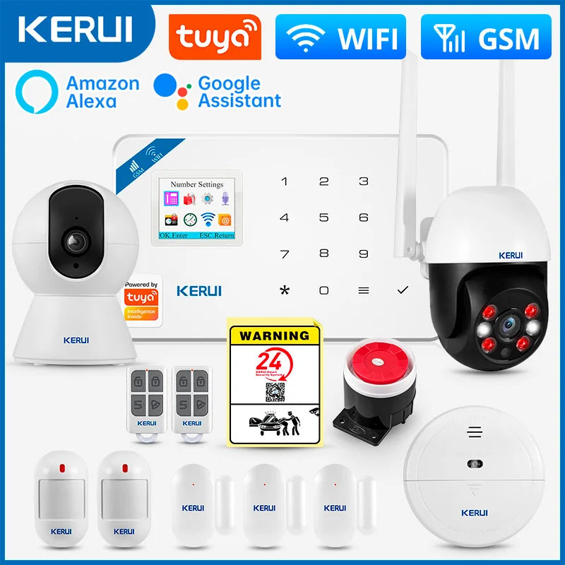 KERUI W181 système d'alarme sécurité maison WIFI GSM alarme Tuya détecteur de mouvement intelligent capteur de porte anti-cambriolage caméra IP travail Alexa Google