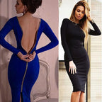 Printemps nouvelle grande taille robe moulante couleur unie col rond manches longues dos fermeture éclair robe serrée femme mode vêtements D1240
