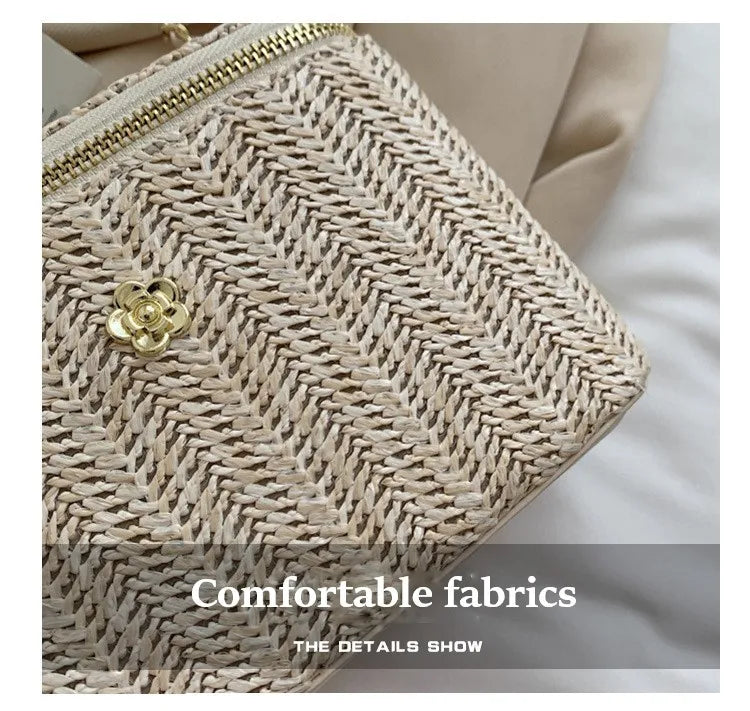 Mini sac à bandoulière seau en paille pour femmes, sacs à main et bourses de marque tissés avec chaîne à la mode, sacs à bandoulière simples, été 2026