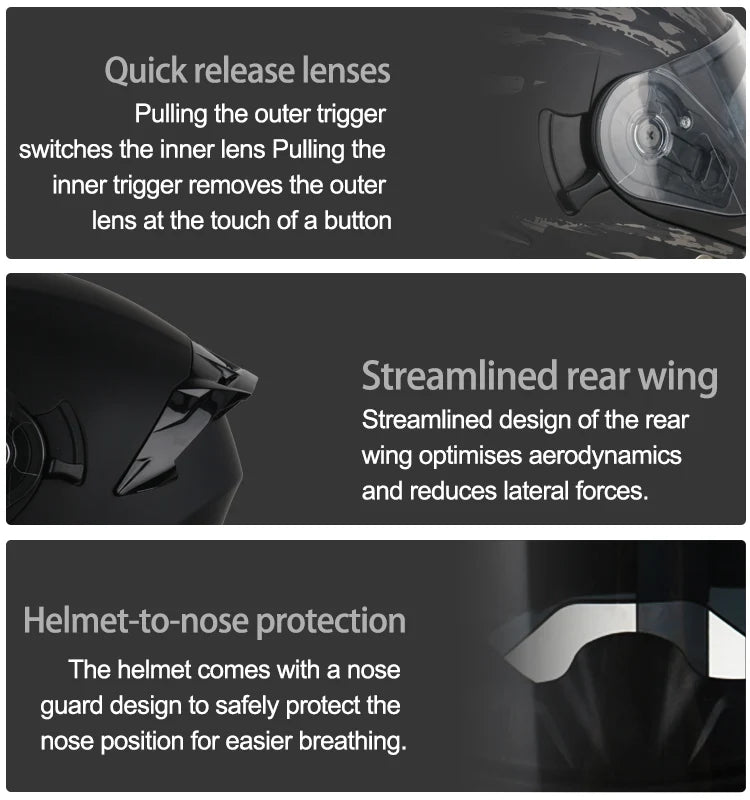 DOT Uchoose casques approuvés Crash moto équipement de protection hommes femmes casque rabattable moto visière Double soleil