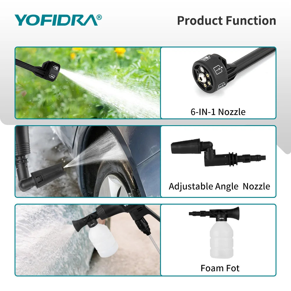 Nettoyeur haute pression sans fil YOFIDRA 6 en 1 200 bars, pistolet à eau pour voiture, nettoyeur domestique, pistolet de lavage pour batterie Makita.