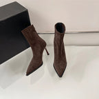 Bottines à talons hauts et bout pointu pour femme, chaussures de soirée de danse élégantes, à la mode, courtes et fines, extensibles, automne et hiver