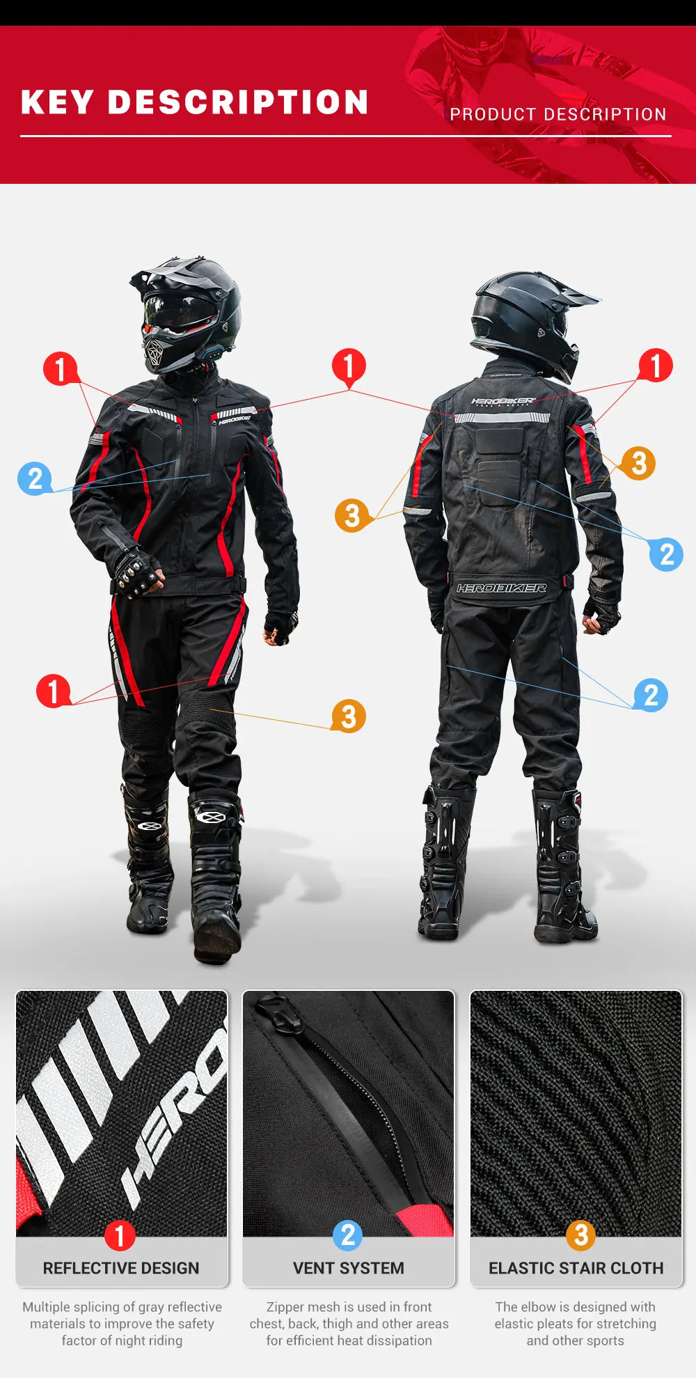 HEROBIKER veste de Moto imperméable homme veste de course pantalon de Moto portable vêtements de Moto avec Protection EVA