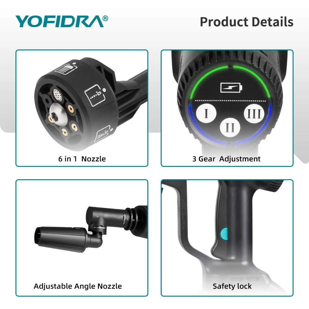 Nettoyeur haute pression sans fil YOFIDRA 6 en 1 200 bars, pistolet à eau pour voiture, nettoyeur domestique, pistolet de lavage pour batterie Makita.