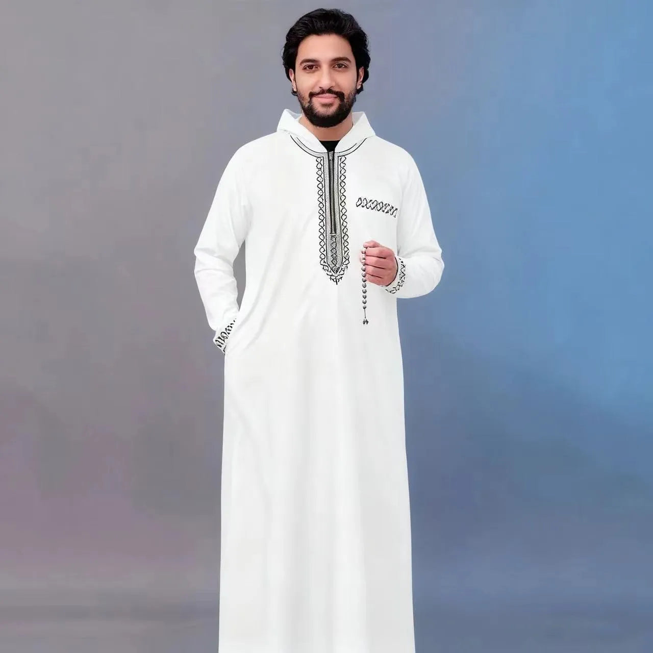 Nouvelle robe islamique musulmane pour hommes, thobe à manches longues, broderie classique, robe de style ethnique arabe, robe décontractée formelle pour hommes, robe de prière