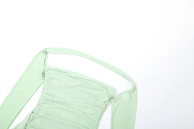 Kliou – Mini robe en maille Simple pour femmes, mode, couleur unie, sans bretelles, rubans, pompon, façonnant le corps, gants à manches longues