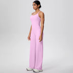 Ensemble de sport et Yoga pour femmes, 2 pièces, couleur unie, Slim, décontracté, gilet en forme de I avec coussinet de poitrine, séchage rapide, taille haute, pleine longueur