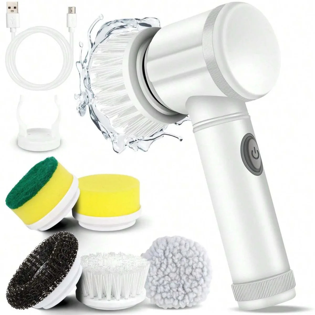 Brosse de nettoyage électrique 5 en 1, épurateur rotatif, brosse de nettoyage de salle de bains avec 5 têtes de brosse, brosse de nettoyage de cuisine et de vaisselle, Gadgets