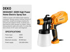 DEKO 450W haute puissance maison pistolet à pulvérisation électrique 800ML pulvérisateur de peinture sans fil ménage HVLP pistolet à peinture pour meubles armoires