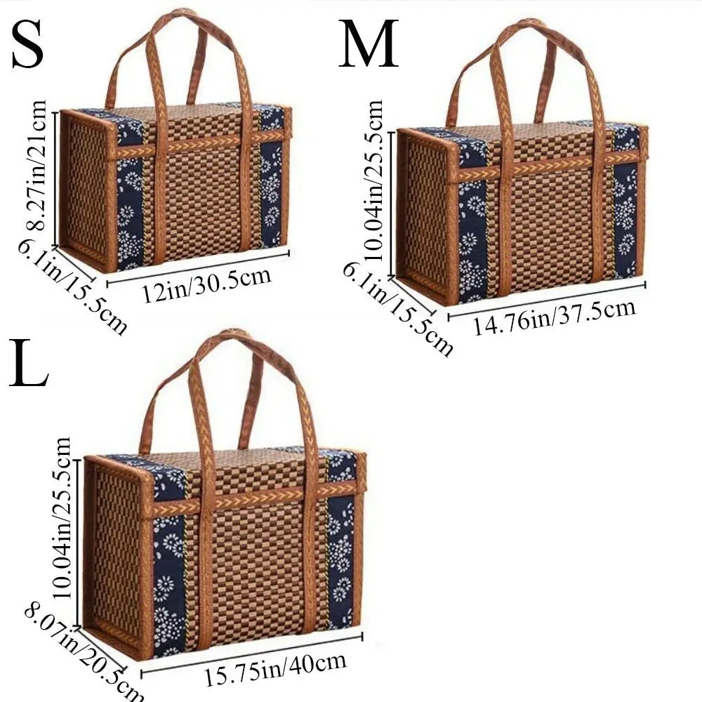 Boîte de rangement portable en bambou tissé à la main, panier de pique-nique pliant, produits pastoraux, camping