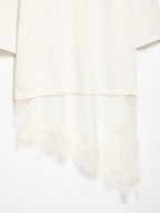 T-shirt asymétrique à manches mi-longues pour femmes, avec garniture en dentelle, pour la rentrée scolaire, tenue décontractée quotidienne, haut polyvalent à la mode, 4 couleurs