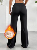 Pantalon large doublé polaire chaud, taille haute, coupe droite, pour femme, vêtement doux et décontracté, idéal pour l'extérieur en hiver
