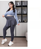 Leggings de Yoga faux deux articles, grande taille, 200lb, avec poches, jupe taille haute en peau de requin, pantalon d'entraînement, collants Slim