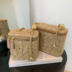 Mini sac à bandoulière seau en paille pour femmes, sacs à main et bourses de marque tissés avec chaîne à la mode, sacs à bandoulière simples, été 2026