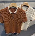 Polo en maille jacquard décontracté pour homme 2026, col en V, couleur unie, manches courtes, respirant, vêtement de luxe B24