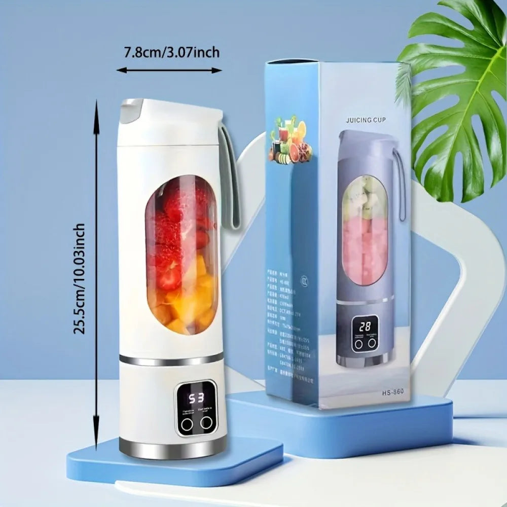 Mini mixeur et presse-agrumes portable rechargeable par USB avec écran numérique et système à 12 lames - Convient pour les voyages, 3 modes, fonctionnement USB