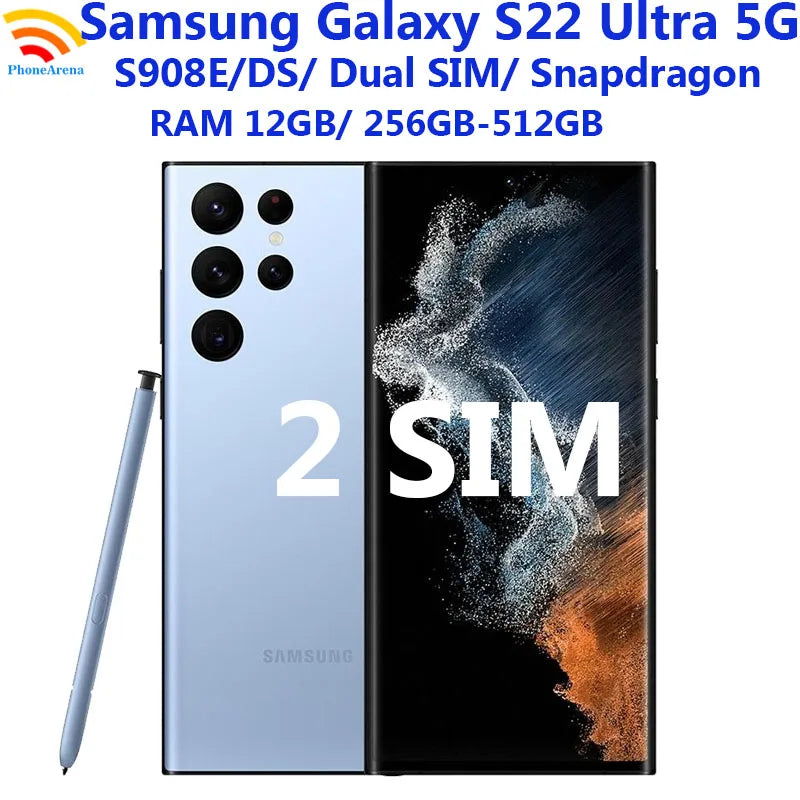 Samsung Galaxy S22 Ultra 5G Version Globale Double SIM S908B RAM 8/12 Go 128/256/512 Go ROM 6,8" AMOLED NFC SPen Téléphone Snapdragon