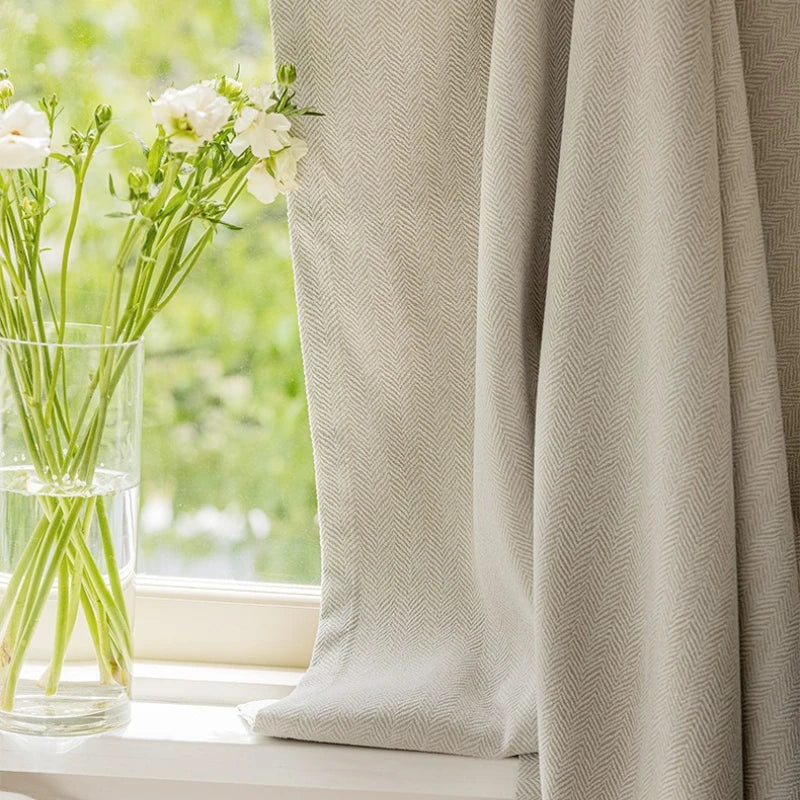 Rideaux en chenille beige épais à chevrons sur mesure pour salon, salle à manger, chambre à coucher – Décoration occultante de luxe et tendance
