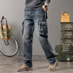 Jeans multi-poches coupe droite pour hommes, vêtements de travail à jambes larges en plein air, grande taille, 42, 44, nouveaux styles, automne et hiver