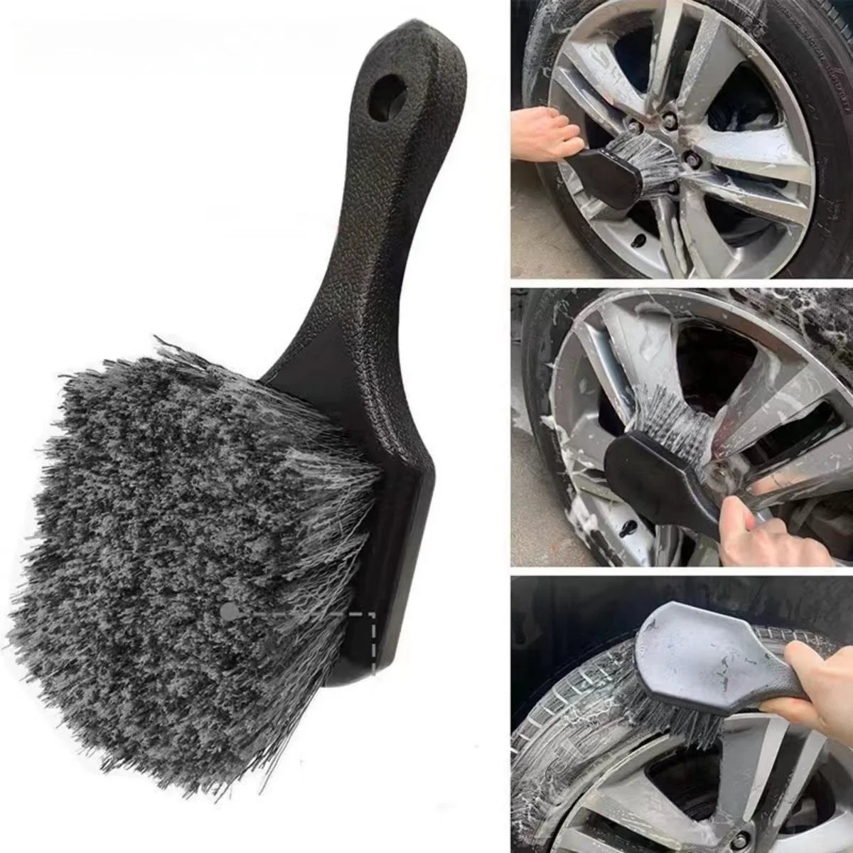 Brosse à manche court pour livres de roue de voiture, brosse de lavage de jante d'opathie, ensemble d'accessoires d'entretien de livres de véhicules