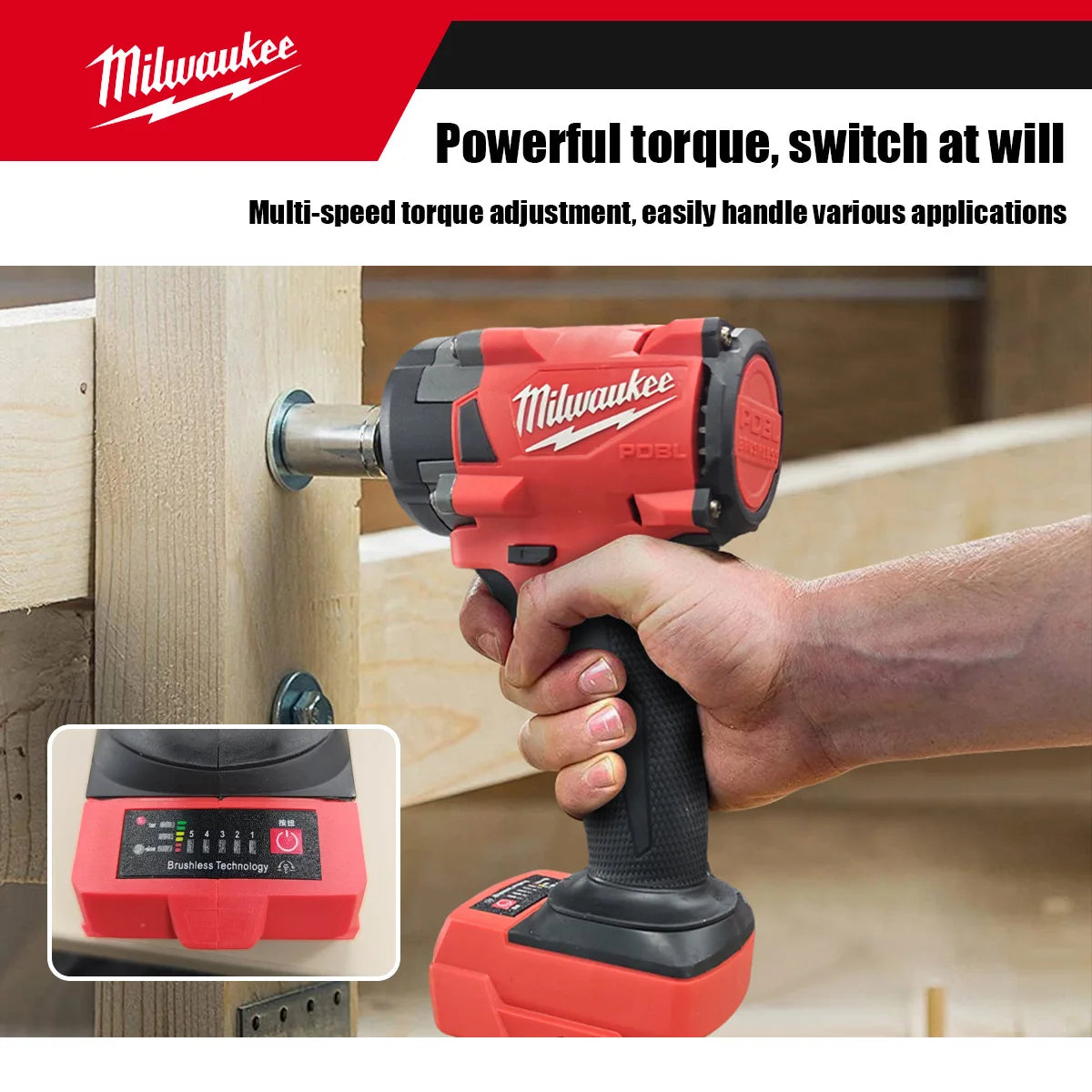 Milwaukee – clé électrique sans fil 400N, sans balais, 1/2, pour réparation de voitures et de camions, tournevis, perceuse à percussion, rechargeable, pour batterie 18V