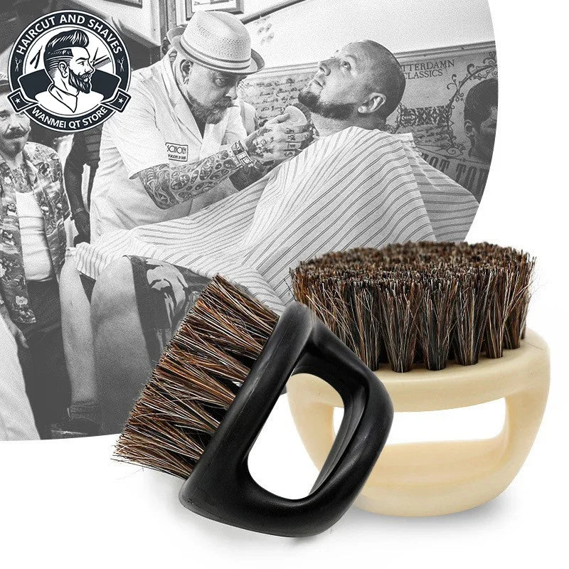 Brosse à barbe professionnelle pour hommes-brosse à poils de sanglier brosse de nettoyage de barbe petite et ronde-peigne à poils à manche noir