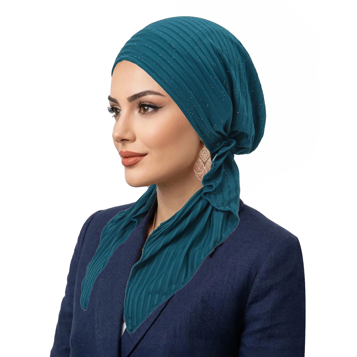 Chapeaux Turban Hijab Musulman à Rayures Tendance, Foulards à Longue Queue, Bonnets Hijab Élastiques Respirants pour Femmes et Filles