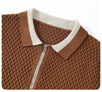 Polo en maille jacquard décontracté pour homme 2026, col en V, couleur unie, manches courtes, respirant, vêtement de luxe B24