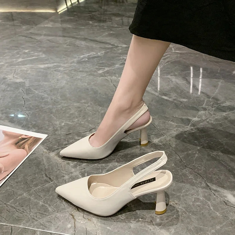Mode d'été nouveau bout pointu talon aiguille bouche peu profonde respirant PU confortable et élégant chaussures pour femmes sandales Sexy