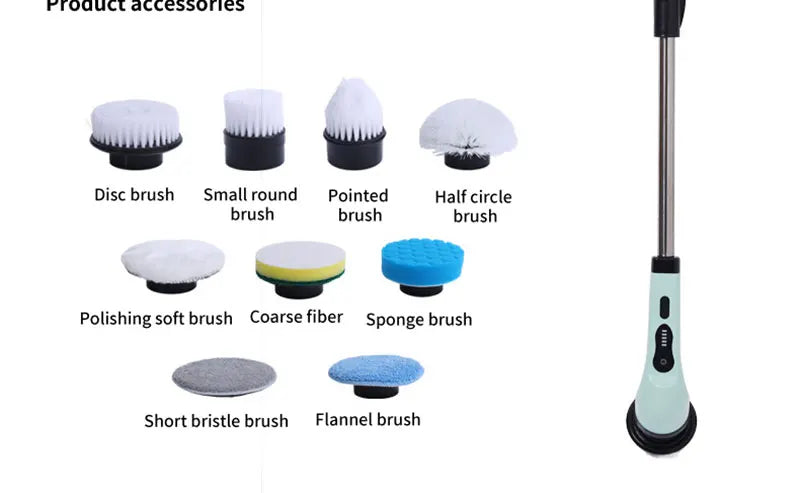 Épurateur électrique 9 en 1, brosse de nettoyage sans fil, douche, poignée d'extension réglable, étanche pour baignoire, carrelage et sol