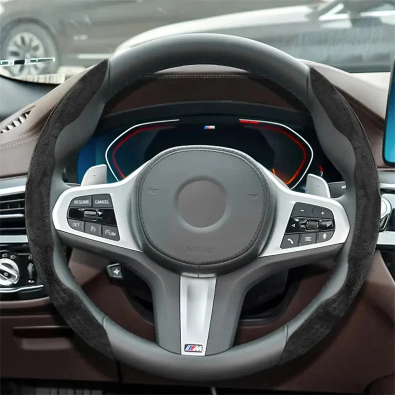 Housse de rehausseur de volant de voiture universelle en daim, 38CM, antidérapante, protection de direction intérieure automobile, accessoires de décoration