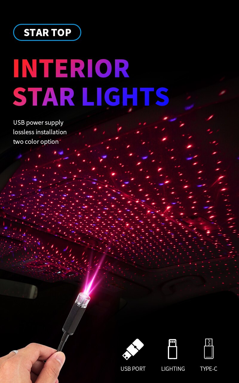 LED ciel étoilé lampe voiture Laser étoile toit lumière 5V USB alimenté galaxie étoile atmosphère lumière projecteur lampe pour chambre plafond décor