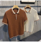 Polo en maille jacquard décontracté pour homme 2026, col en V, couleur unie, manches courtes, respirant, vêtement de luxe B24