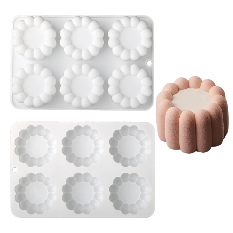 Moule à gâteau cylindrique en Silicone ondulé en dentelle, 6 ou 12 cellules, outils de fabrication de desserts de fête, moule à gâteau en Mousse, fournitures de pâtisserie de cuisine