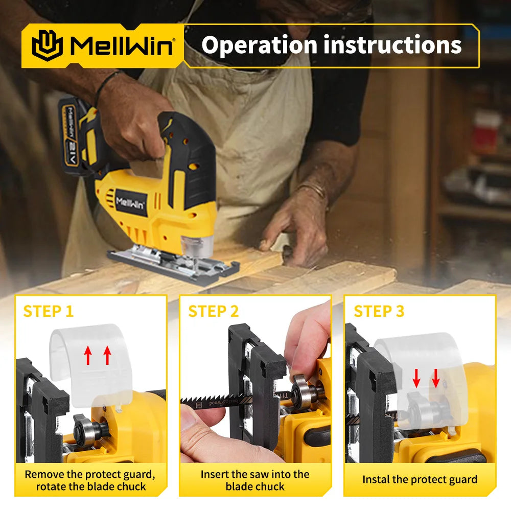 MELLWIN 3500 tr/min scie sauteuse électrique sans fil 31 lames scie courbe sans fil outil de travail du bois multifonction pour Makita broche de batterie 18V