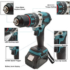 Podofo 480N.M perceuse à percussion électrique tournevis électrique sans brosse 13mm 18V outils électriques avec 2 batteries outil de forage à percussion rotatif